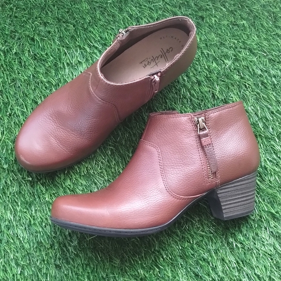 Clarks Shoes - Clarks Ultimate Comfort Booties Brown 2 inch Square Heel